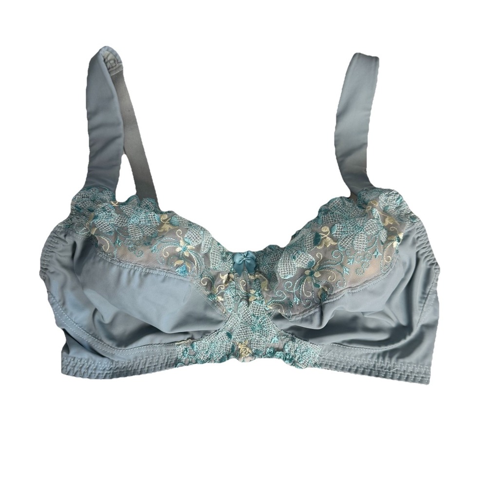 Curve Muse Unlined Lace Bra 36DD Light Blue Floral‎ Embroidered Wide Straps